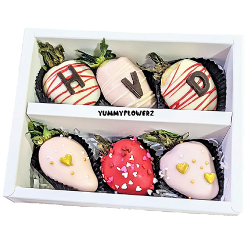 6pcs Happy V Day Pink Red Chocolate Strawberries Gift Box